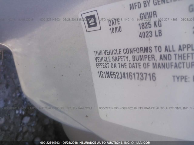 1G1NE52J416173716 - 2001 CHEVROLET MALIBU LS 灰色 照片 9