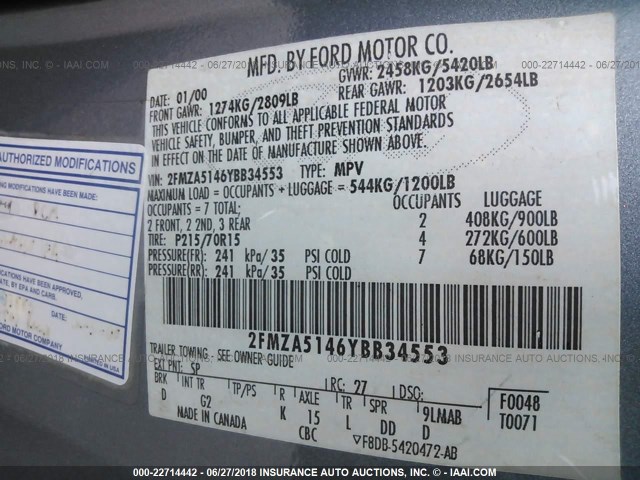 2FMZA5146YBB34553 - 2000 FORD WINDSTAR LX BLUE photo 9