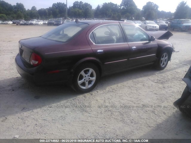 JN1CA31A81T301573 - 2001 NISSAN MAXIMA GXE/SE/GLE/20TH ANNIV BURGUNDY photo 4