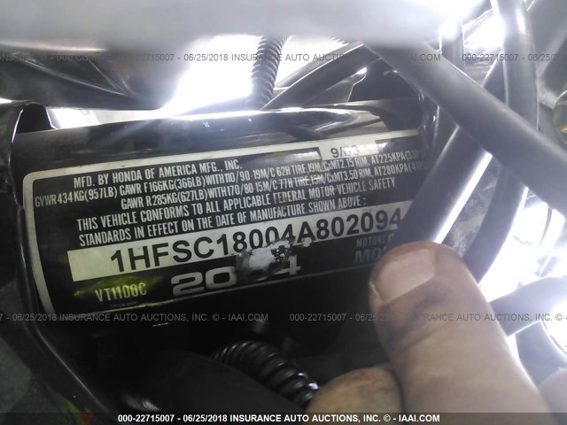 1HFSC18004A802094 - 2004 HONDA VT1100 C BLACK photo 10