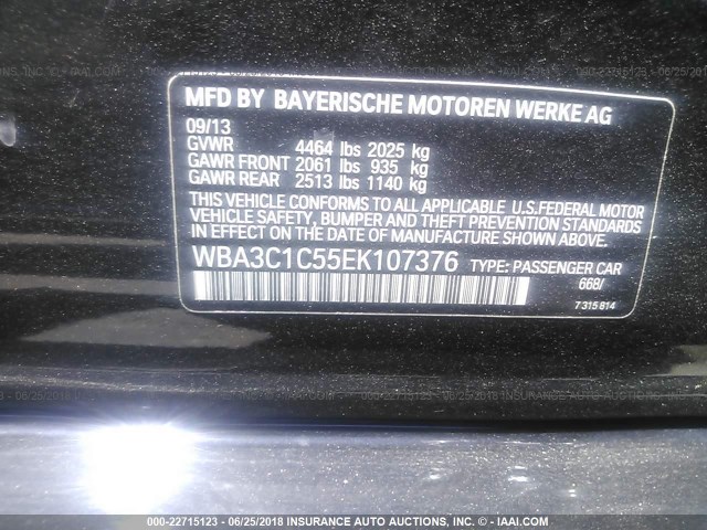 WBA3C1C55EK107376 - 2014 BMW 328 I SULEV BLACK photo 9