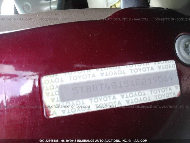 5TBBT48151S219564 - 2001 TOYOTA TUNDRA ACCESS CAB LIMITED MAROON photo 9