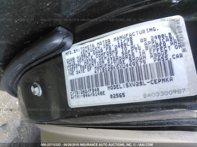 4T1BG28K5XU449579 - 1999 TOYOTA CAMRY CE/LE/XLE GREEN photo 9