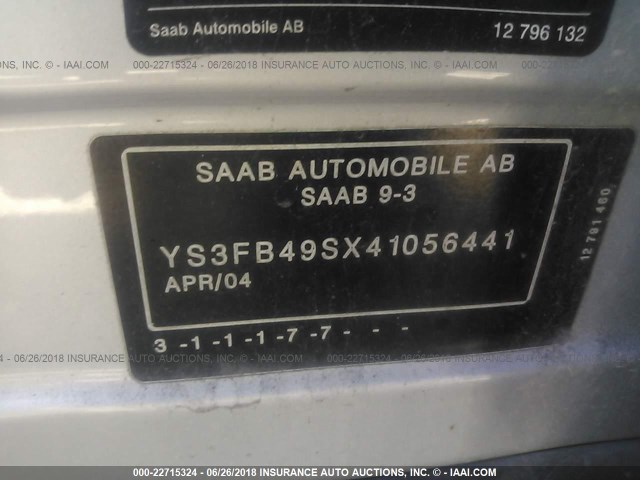 YS3FB49SX41056441 - 2004 SAAB 9-3 LINEAR SILVER photo 9