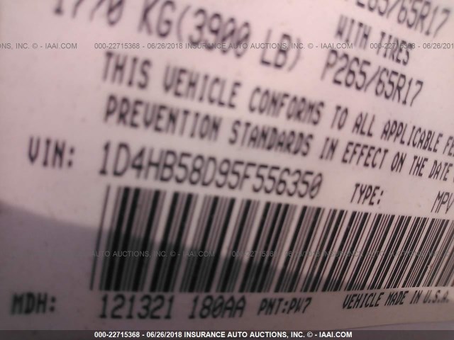 1D4HB58D95F556350 - 2005 DODGE DURANGO LIMITED WHITE photo 9