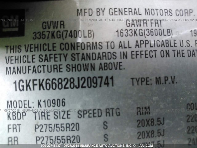 1GKFK66828J209741 - 2008 GMC YUKON XL DENALI BLACK photo 9