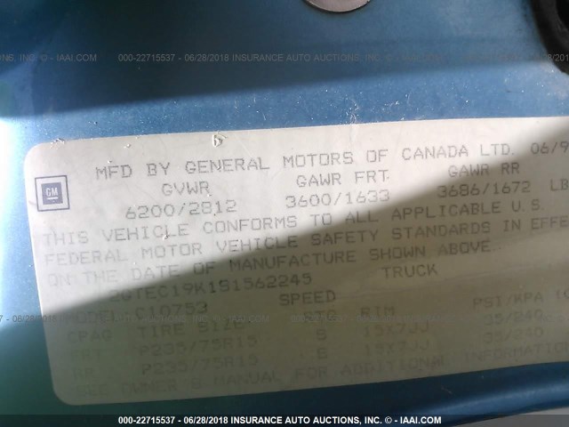 2GTEC19K1S1562245 - 1995 GMC SIERRA C1500 BLUE photo 9