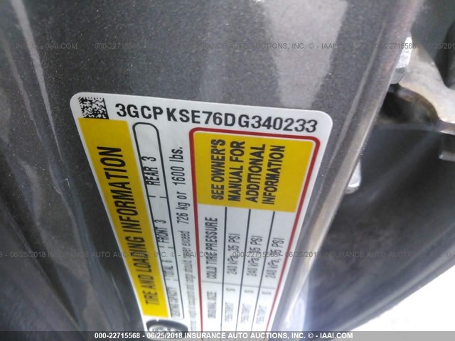 3GCPKSE76DG340233 - 2013 CHEVROLET SILVERADO K1500 LT GRAY photo 9