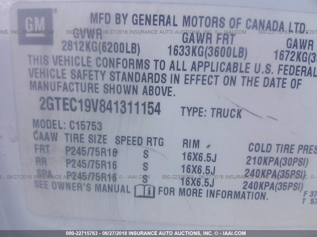 2GTEC19V841311154 - 2004 GMC NEW SIERRA C1500 WHITE photo 9