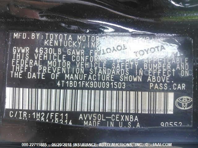 4T1BD1FK9DU091503 - 2013 TOYOTA CAMRY HYBRID/LE/XLE 未知 照片 9