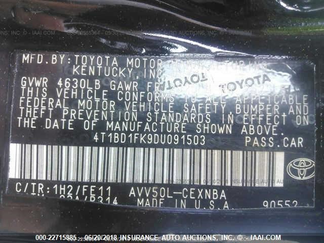 4T1BD1FK9DU091503 - 2013 TOYOTA CAMRY HYBRID/LE/XLE Unknown photo 9