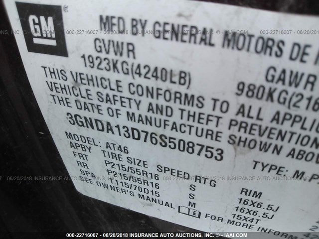 3GNDA13D76S508753 - 2006 CHEVROLET HHR LS MAROON photo 9