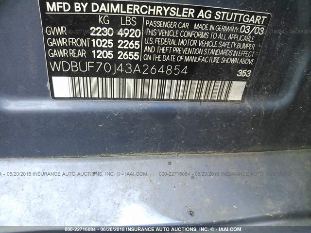 WDBUF70J43A264854 - 2003 MERCEDES-BENZ E 500 Light Blue photo 9