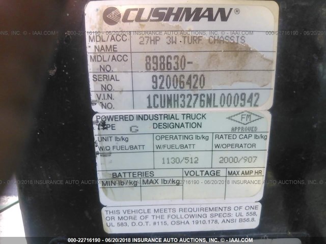 1CUNH3276NL000942 - 1992 CUSHMAN CUSHMAN  GREEN photo 9