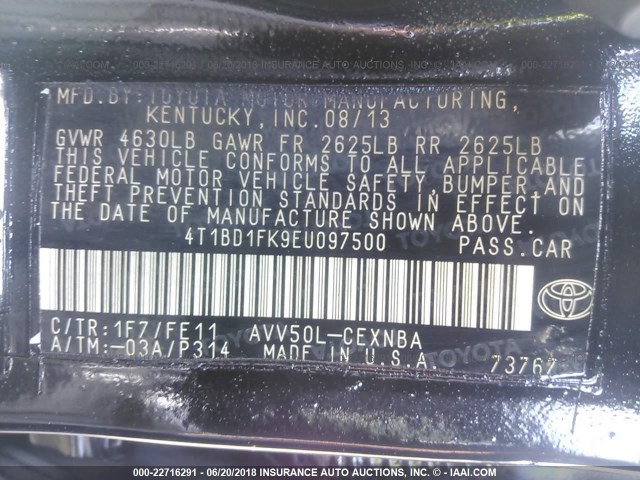 4T1BD1FK9EU097500 - 2014 TOYOTA CAMRY HYBRID/LE/XLE 黑色 照片 9