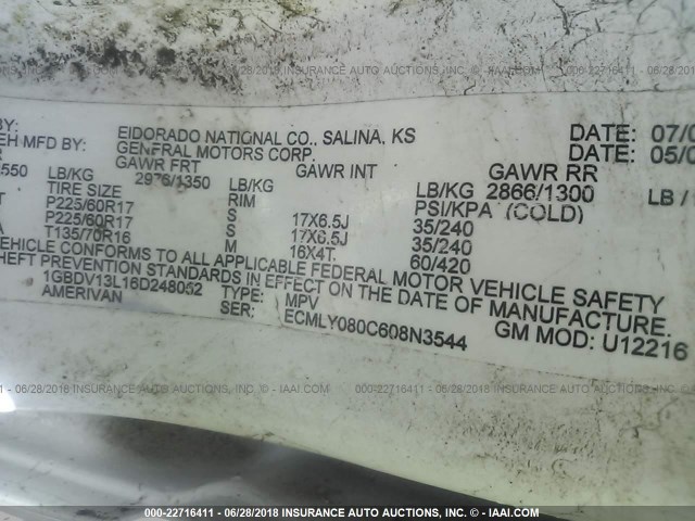 1GBDV13L16D248052 - 2006 CHEVROLET UPLANDER INCOMPLETE 白色 照片 9