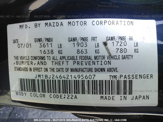 JM1BJ246421495607 - 2002 MAZDA PROTEGE PR5 深蓝色 照片 9