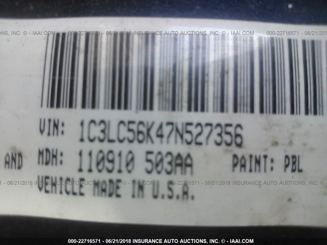 1C3LC56K47N527356 - 2007 CHRYSLER SEBRING TOURING BLUE photo 9