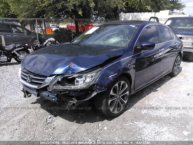 1HGCR2F58FA098975 - 2015 HONDA ACCORD SPORT BLUE photo 2