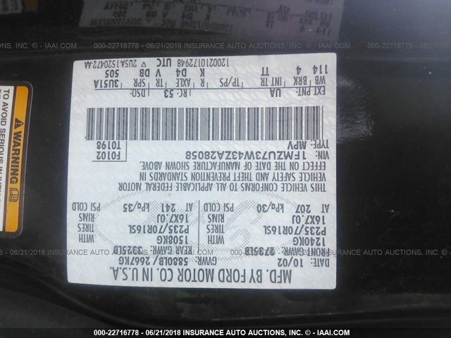 1FMZU73W43ZA28058 - 2003 FORD EXPLORER XLT/XLT SPORT/NBX 黑色 照片 9