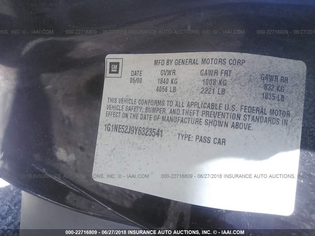 1G1NE52J9Y6323541 - 2000 CHEVROLET MALIBU LS GRAY photo 9