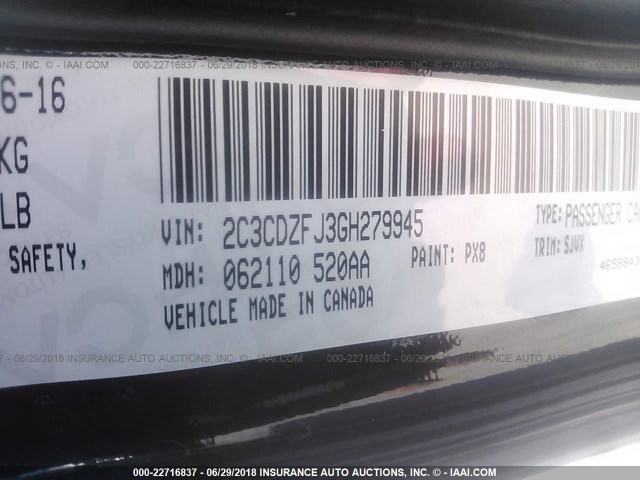 2C3CDZFJ3GH279945 - 2016 DODGE CHALLENGER R/T SCAT PACK BLACK photo 9