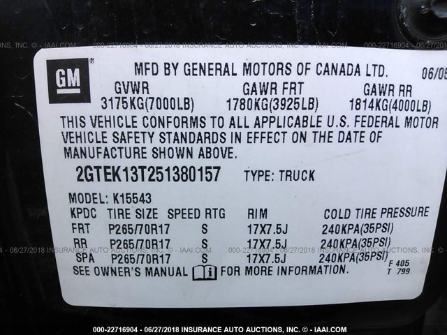 2GTEK13T251380157 - 2005 GMC NEW SIERRA K1500 BLUE photo 9