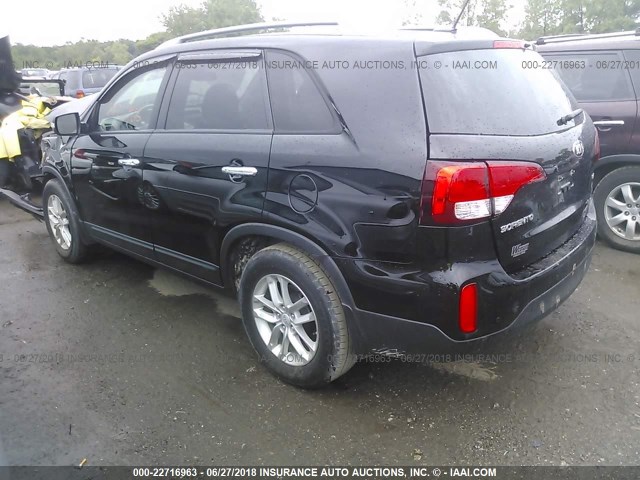 5XYKT4A62FG655841 - 2015 KIA SORENTO LX BLACK photo 3