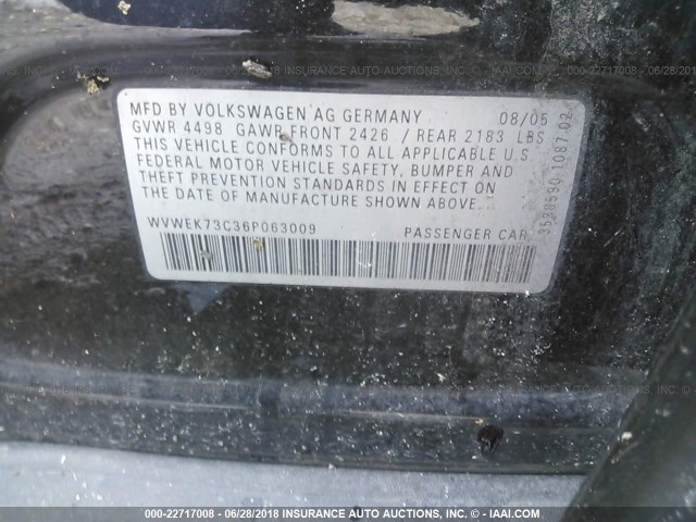 WVWEK73C36P063009 - 2006 VOLKSWAGEN PASSAT 2.0T LUXURY BLACK photo 9