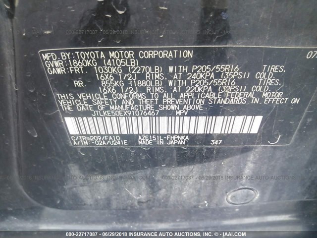 JTLKE50EX91076467 - 2009 TOYOTA SCION XB BLACK photo 9
