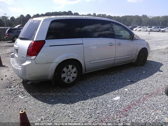 5N1BV28U24N325640 - 2004 NISSAN QUEST S/SE/SL SILVER photo 4