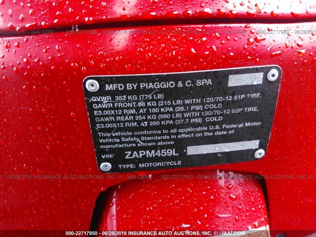 ZAPM459L975003474 - 2007 VESPA GTS 250 RED photo 10