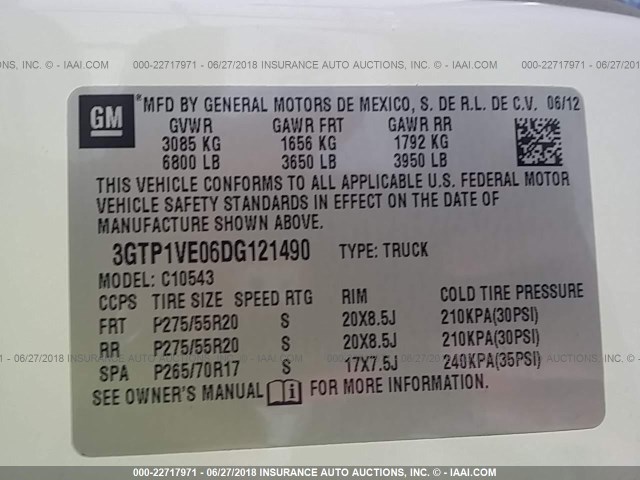 3GTP1VE06DG121490 - 2013 GMC SIERRA C1500 SLE WHITE photo 9