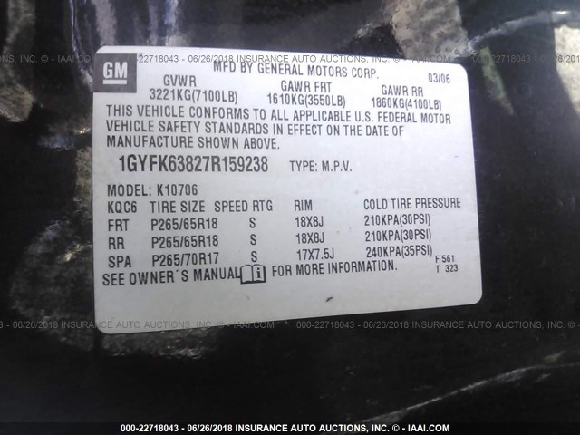 1GYFK63827R159238 - 2007 CADILLAC ESCALADE LUXURY Qara foto 9