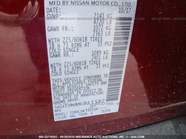 5N1AT2MV6JC711582 - 2018 NISSAN ROGUE SV/SL RED photo 9