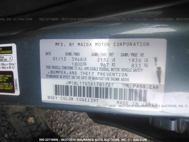 JM1BL1TG5D1785727 - 2013 MAZDA 3 I Light Blue photo 9