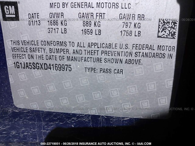 1G1JA5SGXD4169975 - 2013 CHEVROLET SONIC LS BLUE photo 9