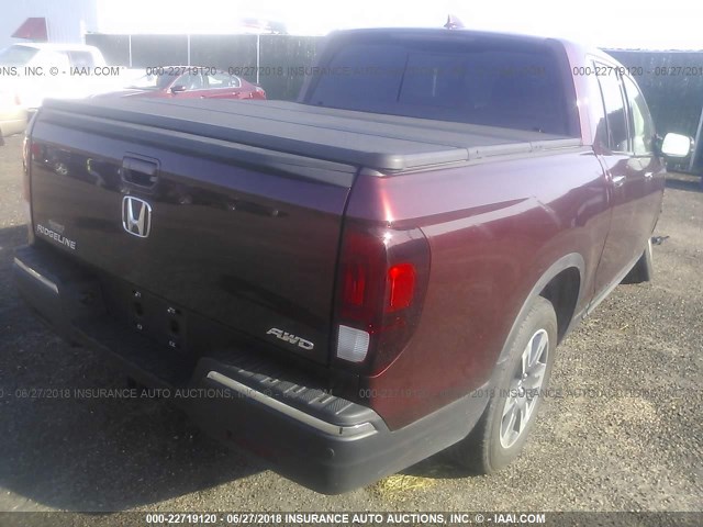 5FPYK3F7XJB000682 - 2018 HONDA RIDGELINE RTL MAROON photo 4