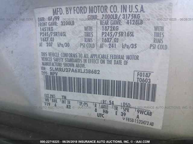 5LMRU27A6XLJ38682 - 1999 LINCOLN NAVIGATOR SILVER photo 9