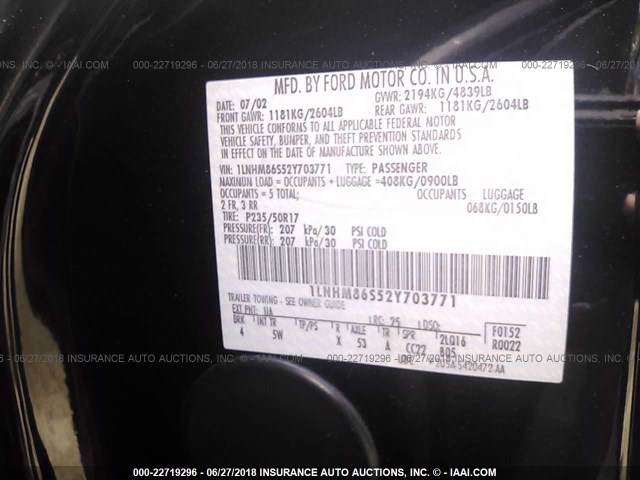 1LNHM86S52Y703771 - 2002 LINCOLN LS BLACK photo 9