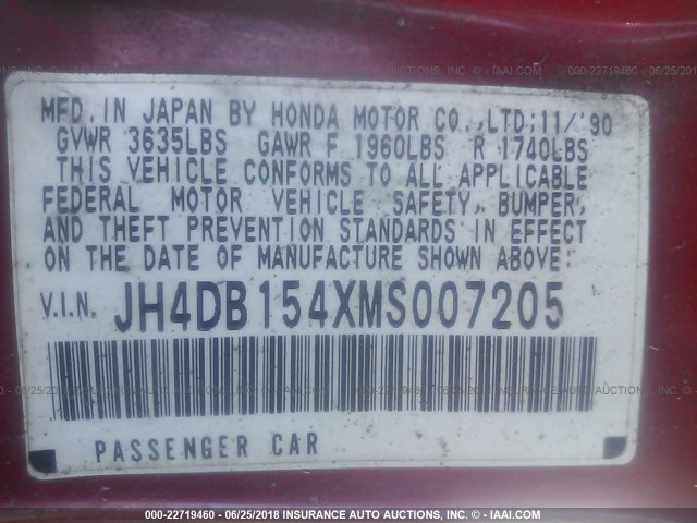 JH4DB154XMS007205 - 1991 ACURA INTEGRA RS RED photo 9