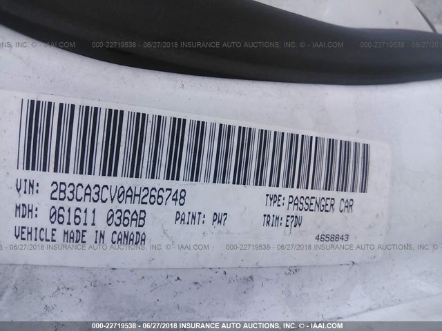 2B3CA3CV0AH266748 - 2010 DODGE CHARGER SXT 白色 照片 9