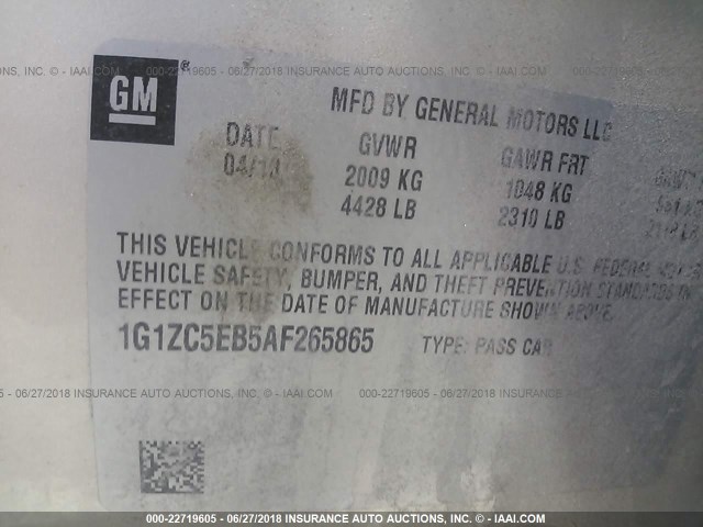 1G1ZC5EB5AF265865 - 2010 CHEVROLET MALIBU 1LT 金色 照片 9