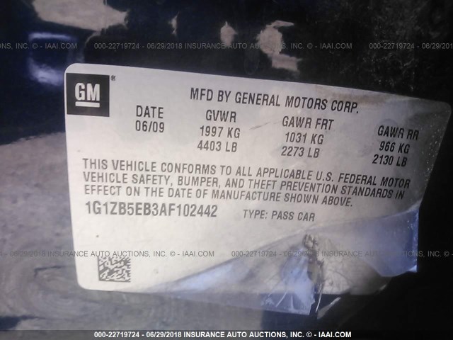1G1ZB5EB3AF102442 - 2010 CHEVROLET MALIBU LS BLUE photo 9
