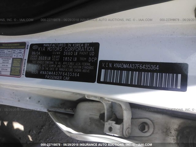 KNADM4A37F6435364 - 2015 KIA RIO LX WHITE photo 9