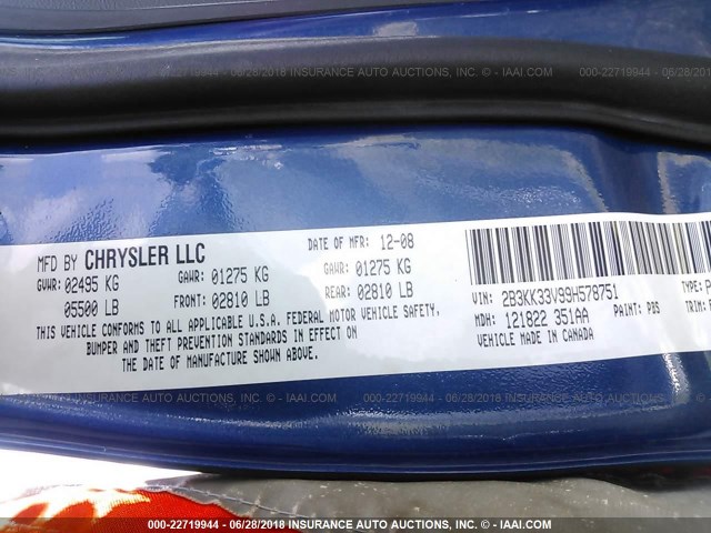 2B3KK33V99H578751 - 2009 DODGE CHARGER SXT BLUE photo 9