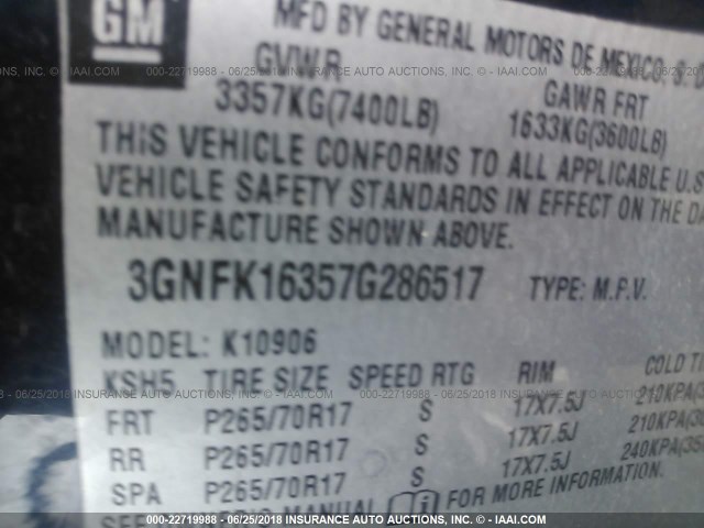 3GNFK16357G286517 - 2007 CHEVROLET SUBURBAN K1500 BLACK photo 9