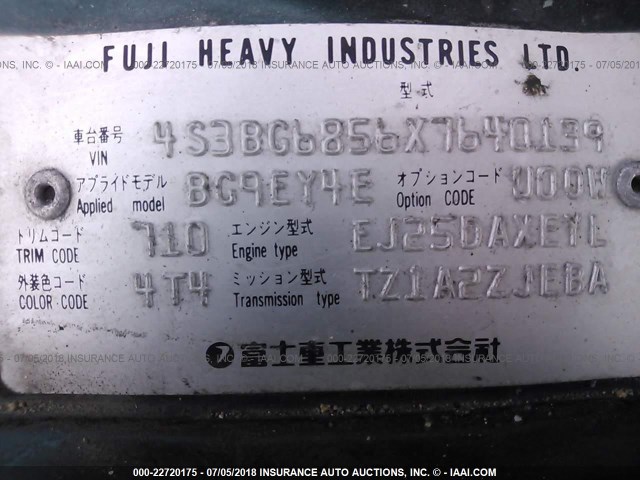 4S3BG6856X7640139 - 1999 SUBARU LEGACY OUTBACK/SSV/LIMITED/30TH GREEN photo 9