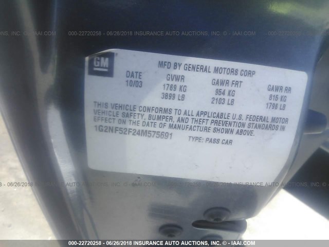 1G2NF52F24M575691 - 2004 PONTIAC GRAND AM SE1 GRAY photo 9
