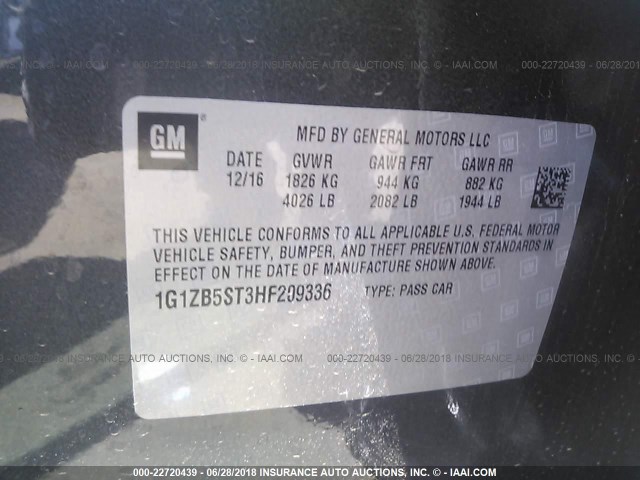 1G1ZB5ST3HF209336 - 2017 CHEVROLET MALIBU LS GRAY photo 9